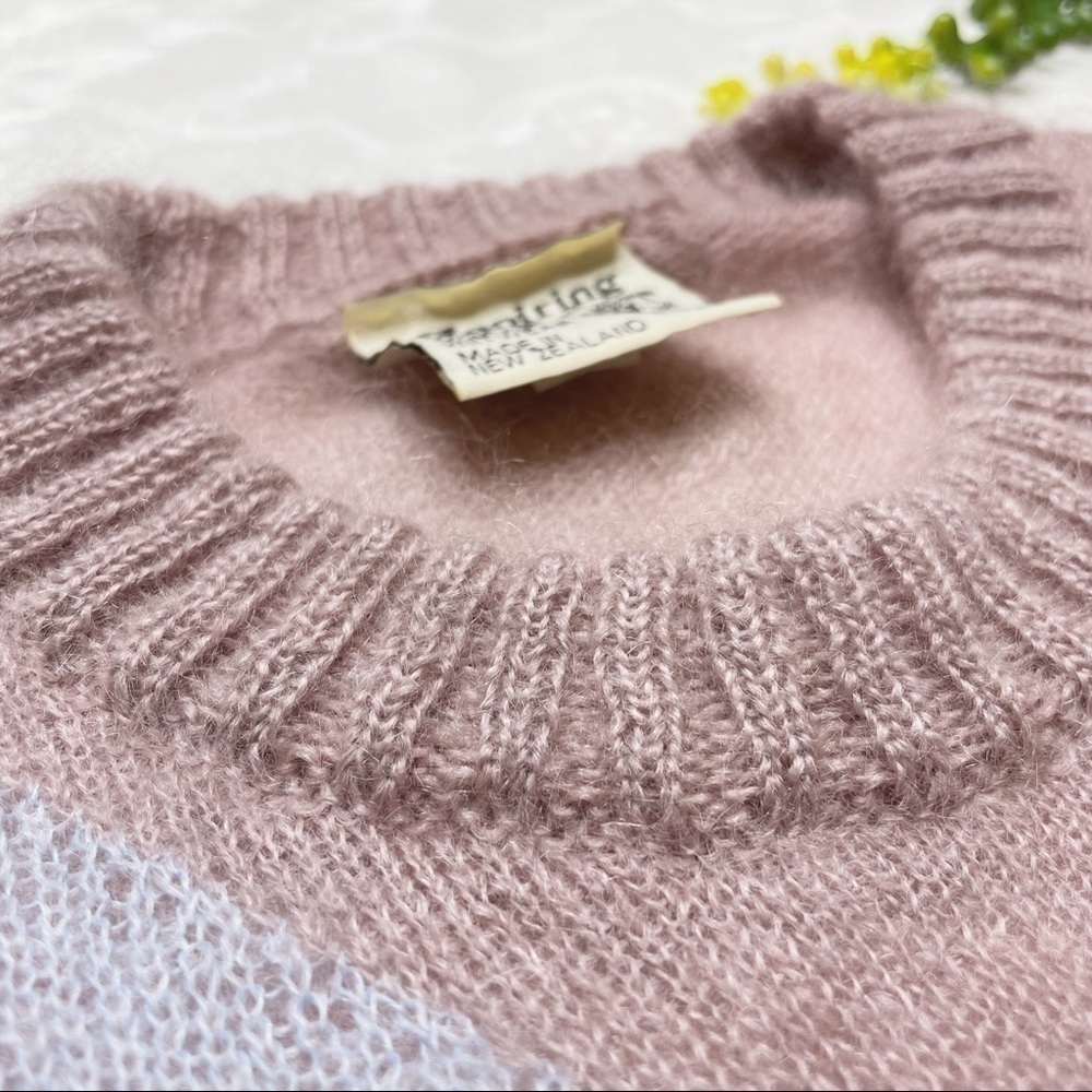 Vintage 80s Aspiring New Zealand Mohair Pullover Argyle Sweater Rapaki Mahana L - Picture 4 of 14